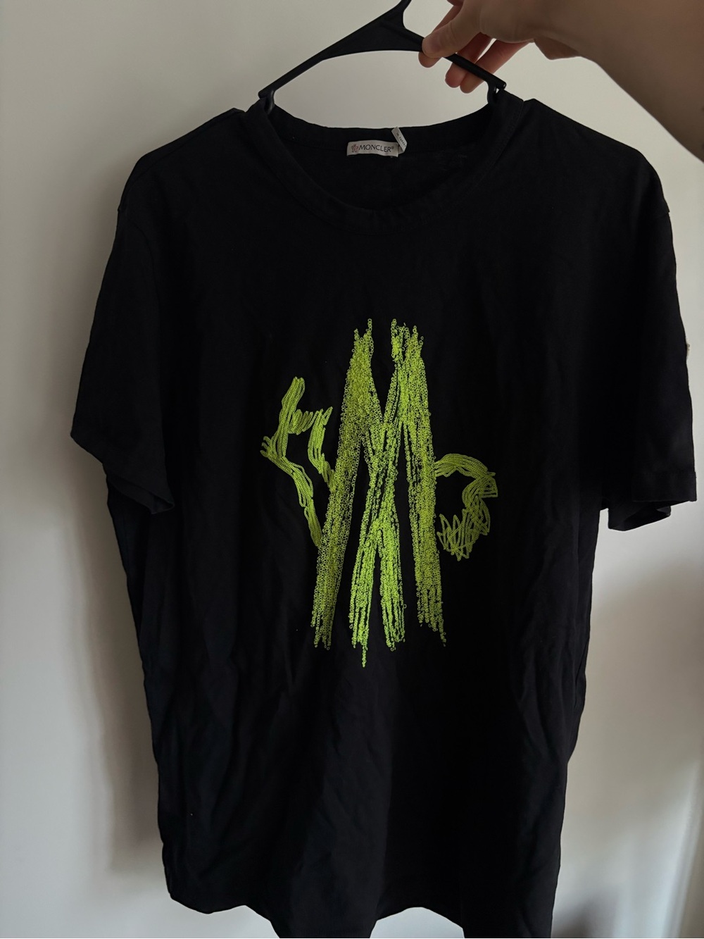 Moncler Black Tee with Small Red Logo